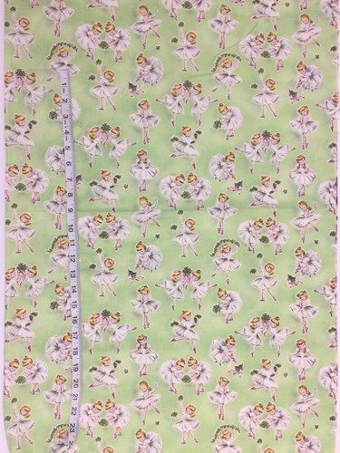 Retro Inspired Ballet Girl Ballerina Green Cotton Quilt Fabric 30