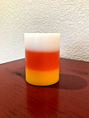 CANDY CORN LED Pillar Candle Halloween 3''x4'' Orange White Yellow Unscented~NEW~