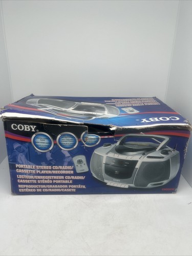 COBY Silver  CX-CD250 CD Cassette Boom Box New With Remote