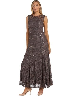 R&M RICHARDS Womens Brown Lined V-back Padded Cups Sleeveless Maxi Gown Dress 16