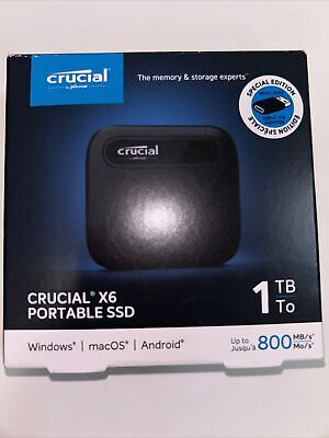 New Crucial - X6 1TB External USB-C/USB-A Portable SSD - Black