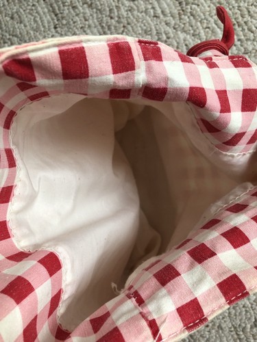 ????Canvas Book Tote Bag Red & White Plaid Gingham W/ Bacon & Eggs Appliqué ????