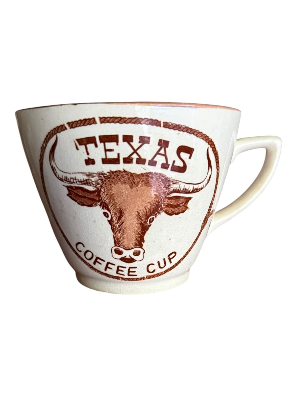 Vintage Texas Longhorn Bull Souvenir Coffee Mug White Brown Trim Ceramic