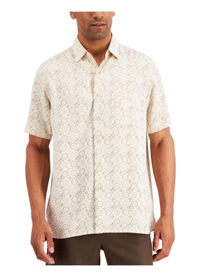 

TASSO ELBA Мужская бежевая повседневная рубашка на пуговицах с принтом классического кроя, Бежевый, 100088763MN