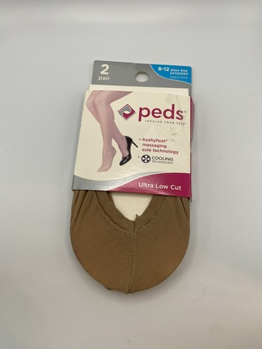NEW Peds Kushyfoot Ultra Low Liner Size 8-12 Extended 2 Pair Women's Gildan