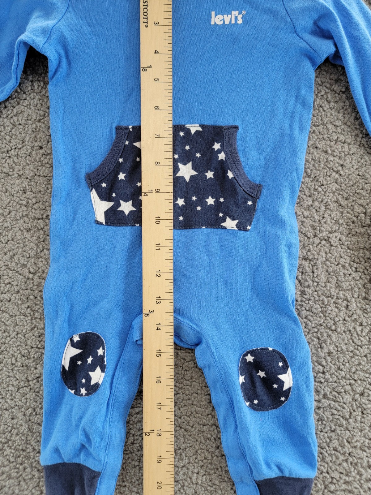 Levi's Midnight Sky Romper Baby Boys 6M Campanula Kangaroo Pocket Snap Closure - Picture 9 of 18