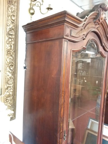 Antique French Single Door Burled Figured Walnut Armoire with Beveled Glass