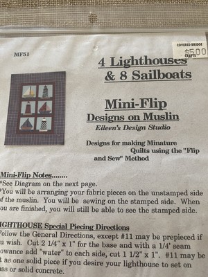 Eileen's Design Studio Mini-Flip Designs on Muslin 4 Lighthouses/8 Sailboats NEW