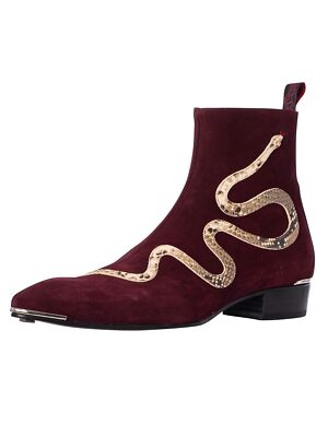 JEFFERY-WEST JEFFERY WEST MEN'S SNAKE VELOUR CHELSEA BOOTS, RED