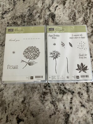 2 Stampin UP Stamp Sets AVANT-GARDEN + BECAUSE I CARE Floral Birthday Thank You