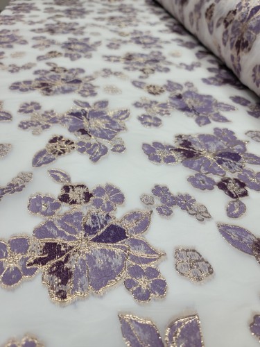 LAVENDER GOLD BROCADE FABRIC SOLD BY THE YARD WHITE ORGANZA FASHION PROM BRIDAL 