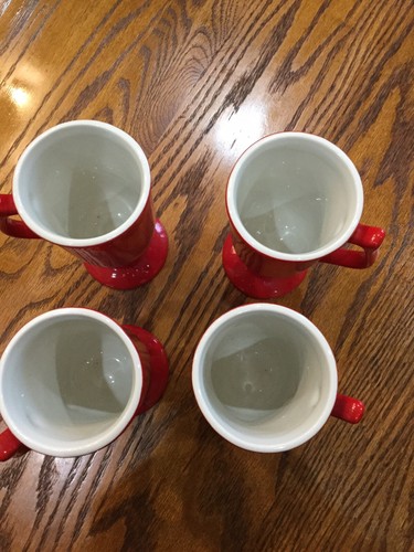 4 RARE RED Vintage Hall Pottery Latte Irish Coffee Footed Mugs