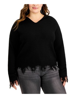 

СДЕЛАНО С ЛЮБОВЬЮ Женский черный рваный свитер свободного кроя с капюшоном Plus