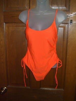 Unbranded Bright Orange One-Piece Shirred Sides Swimsuit - Size S (4)