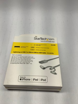 (2) Startech.com Lightning or USB-C or Micro-USB to USB Cable - 2m LTCUB2MGR New