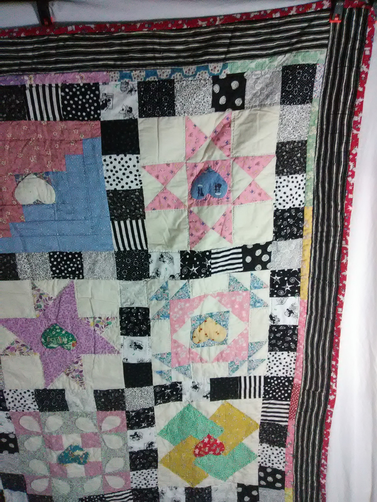 Handmade Quilt With Monopoly Patches Homemade Ducks Flowers Polka Dots 56 x 68