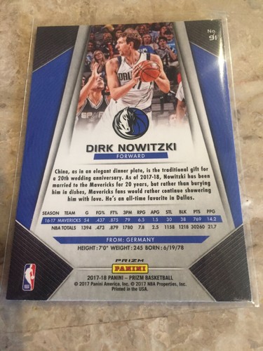 Dirk Nowitzki 2017-18 Panini Prizm #91 Hyper Parallel Mavs