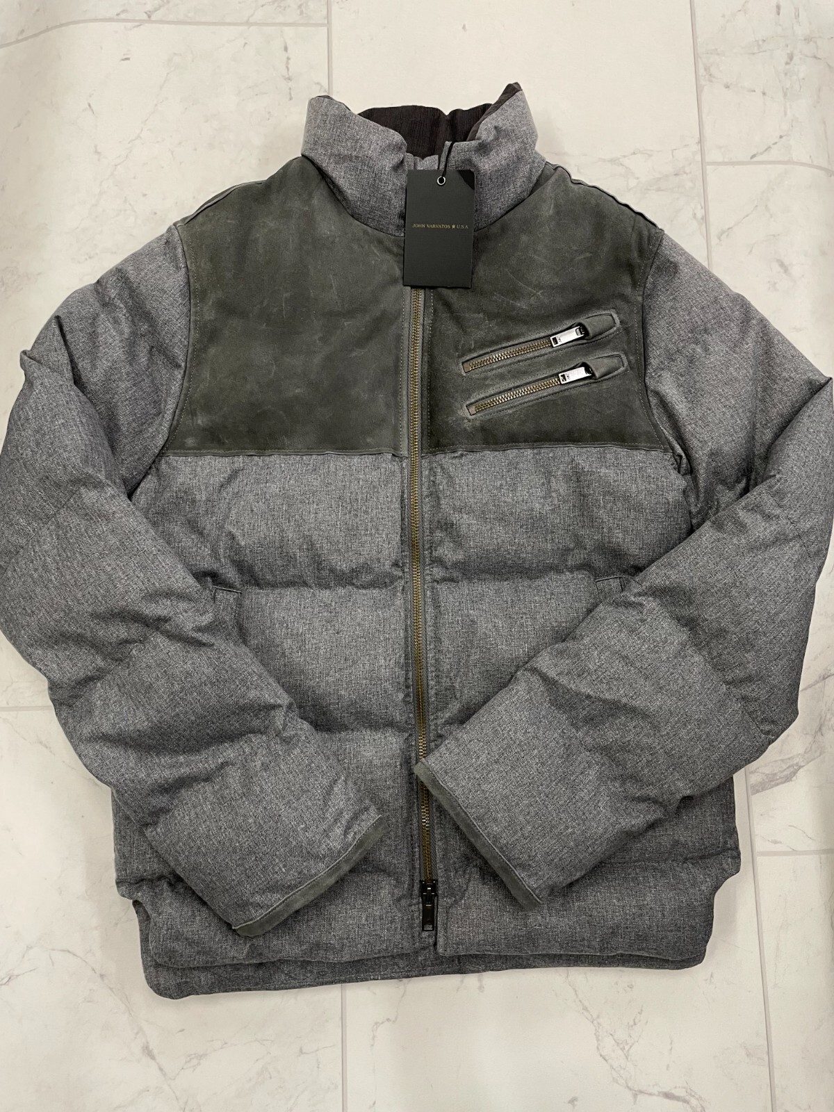 Pre-owned John Varvatos Stephen Water Resistant Puffer Jacket In Griffin Grey Size:s
