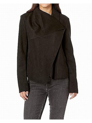 

ANNE KLEIN Женская черная куртка с запахом из искусственной замши на пуговицах, Черный, M02MBJ7396
