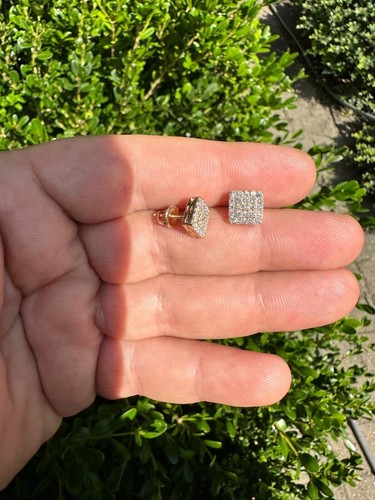 Pre-owned Silver 1.32ct Vvs Real Diamond Men's Solid 14k Yellow Gold Iced Hip Hop Square Earrings In White