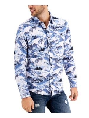 

SUN STONE Mens Winter Slopes Синяя повседневная рубашка с длинным рукавом на пуговицах, Синий, 100112185MN