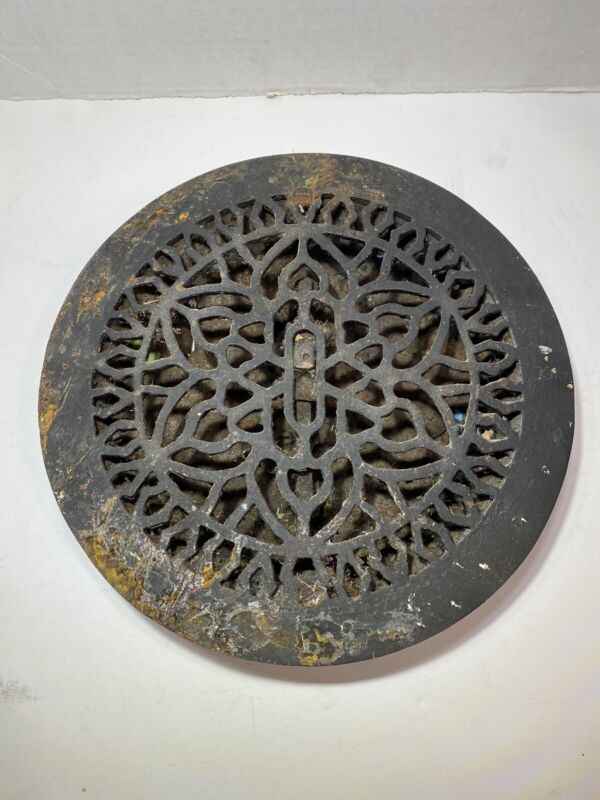 Antique Cast Iron 9” Rough Opening Round Heating Grate Register Vent Works