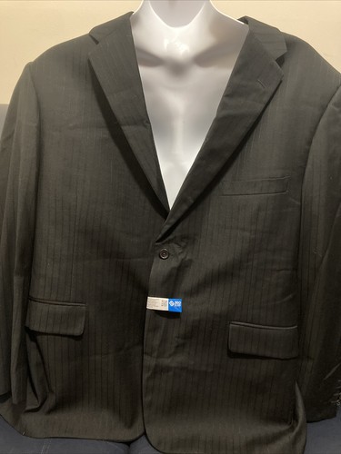 H Freeman Suit 48L 52" 41x29 2 Piece Black Stripe Sport Coat Blazer Jacket Wool
