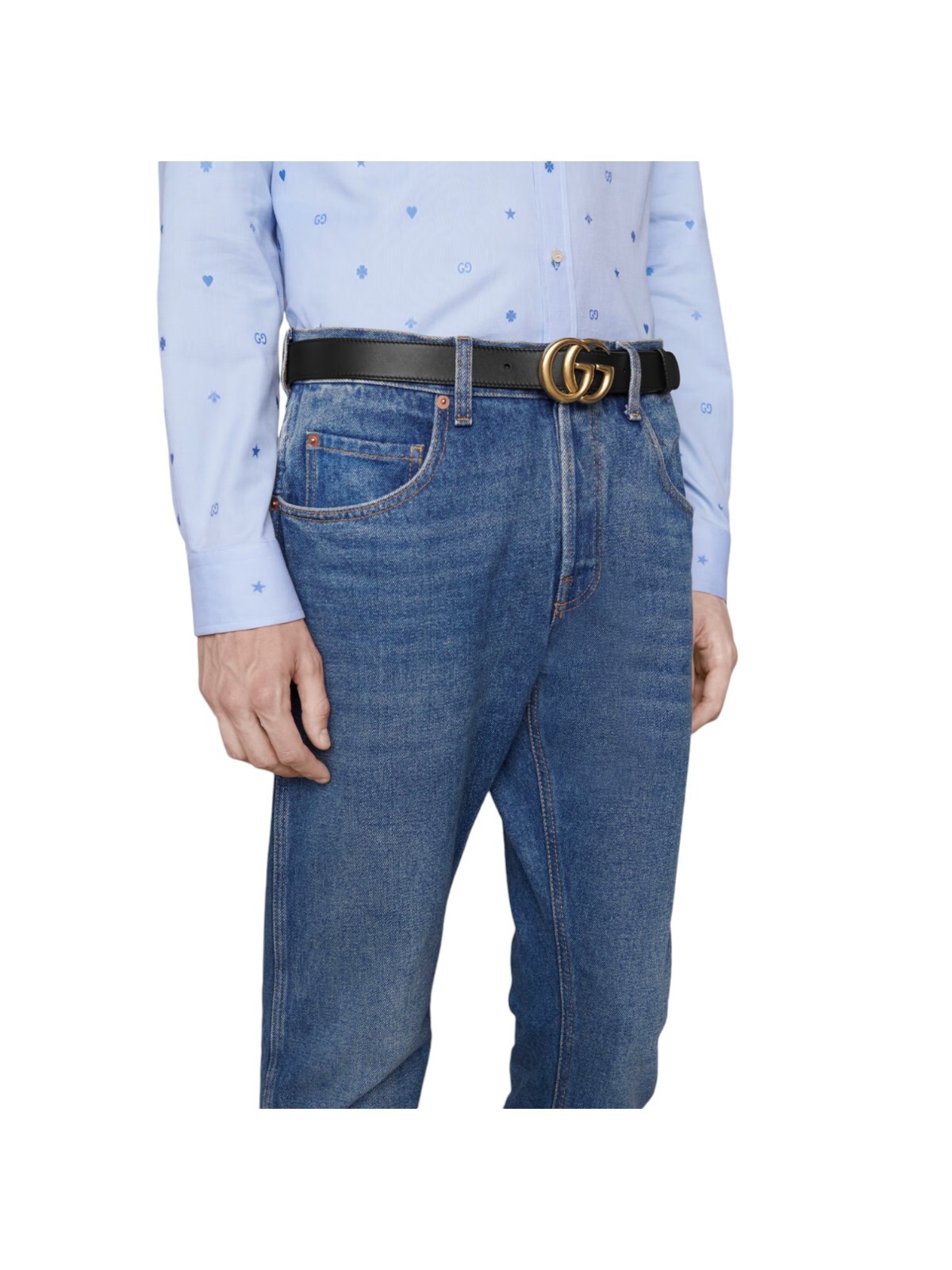 Pre-owned Gucci Gg Marmont Thin Belt, Black
