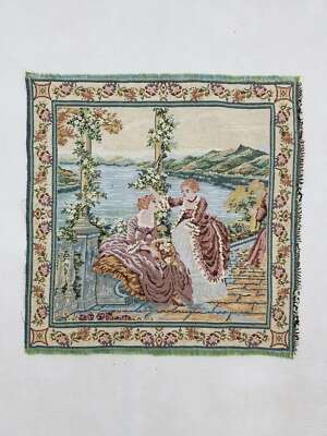 Vintage French Girls Scene Wall Hanging Tapestry 36x35cm