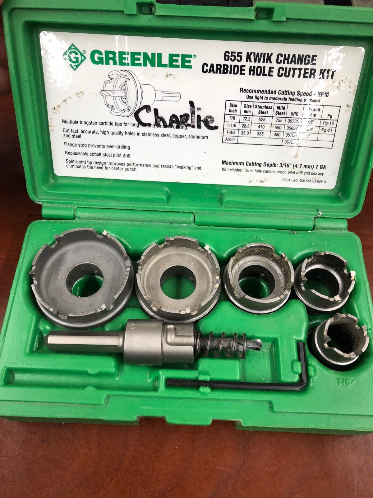 Greenlee 655 Kwik Change Stainless Steel Hole Cutter Kit, 5-Piece