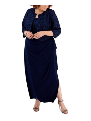 

ALEX EVENINGS WOMAN Женское темно-синее платье-болеро в тон размера плюс 14 Вт, Navy