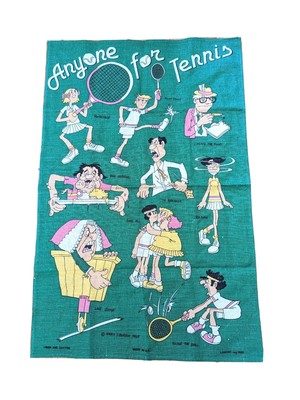 Anyone For Tennis Tea Hand Towel Terry T. Burton 1985 UK Made Lamont 18.5