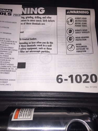 NAPA PROFESSIONAL AIR HAMMER TOOL KIT MODEL: G-1020