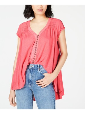 

Женский розовый топ с короткими рукавами и V-образным вырезом FREE PEOPLE Размер