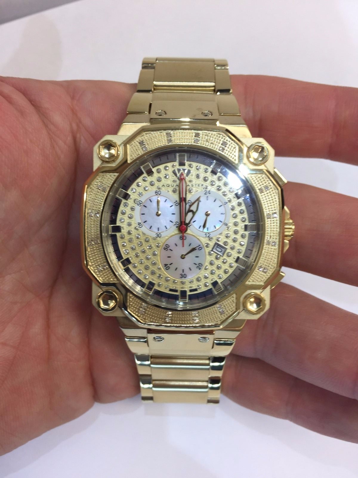 Pre-owned Aqua Master Men  Jojo Jojino Joe Rodeo Yellow Metal Band 44mm Diamond Watch W142