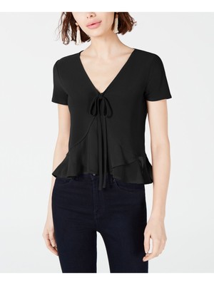 

Женский черный топ с короткими рукавами и V-образным вырезом BAR III  XS