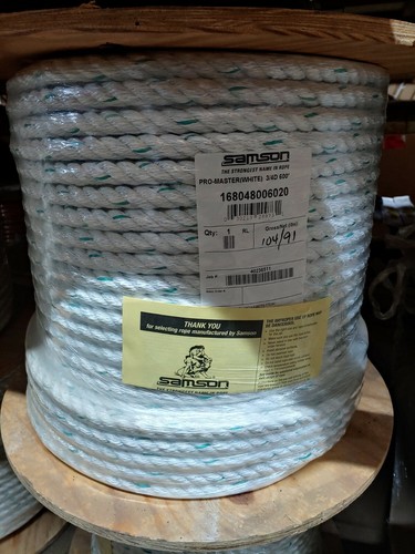 SAMSON Pro-Master 3/4” X 600' REEL, Rigging Rope WHITE