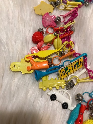 Vintage 80’s Plastic Bell Charm Necklace Retro Classic 1980's Style~Free Ship