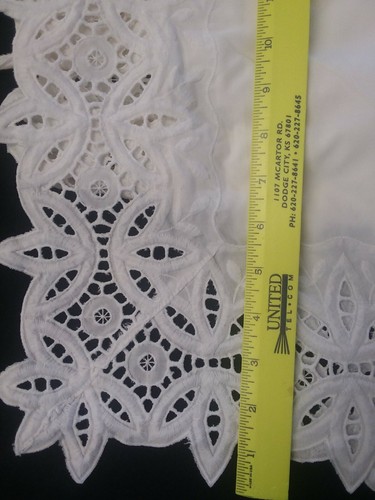 Vintage JCPenney White Curtain Panels Embroidered Cutout Trim Poly/Cotton 38x78
