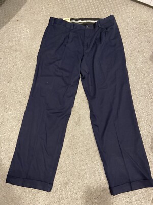Eddie Bauer Wrinkle Resistant Classic Pleated Mens Size 38x32 Navy NWT