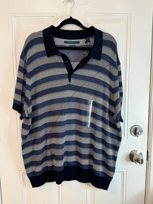 Perry Ellis Bobble Spliced Stripe Short-Sleeve Polo Shirt, Blue/Gray, size 2XL