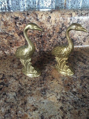 Lot Of 2 Solid Brass Crane bird statue figurine