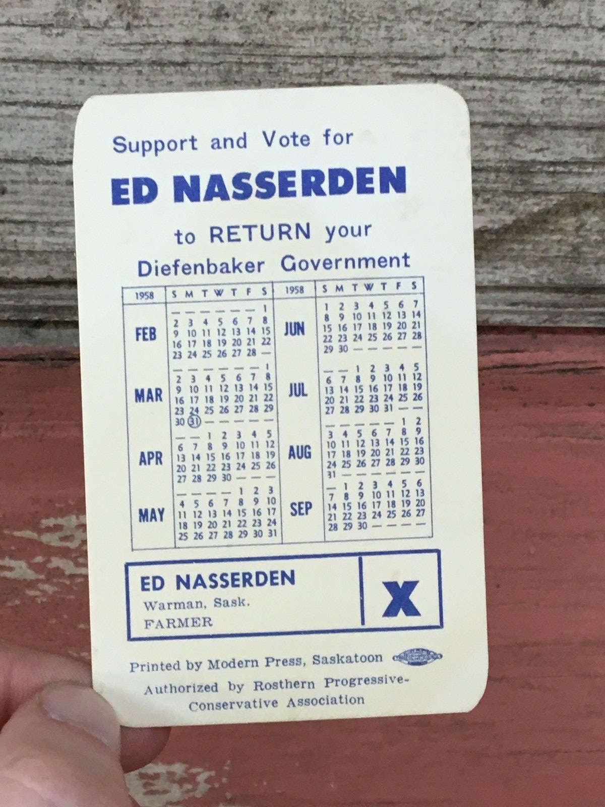 1958 John DIEFENBAKER Progressive Conservative Campaign card ROSTERN Sk