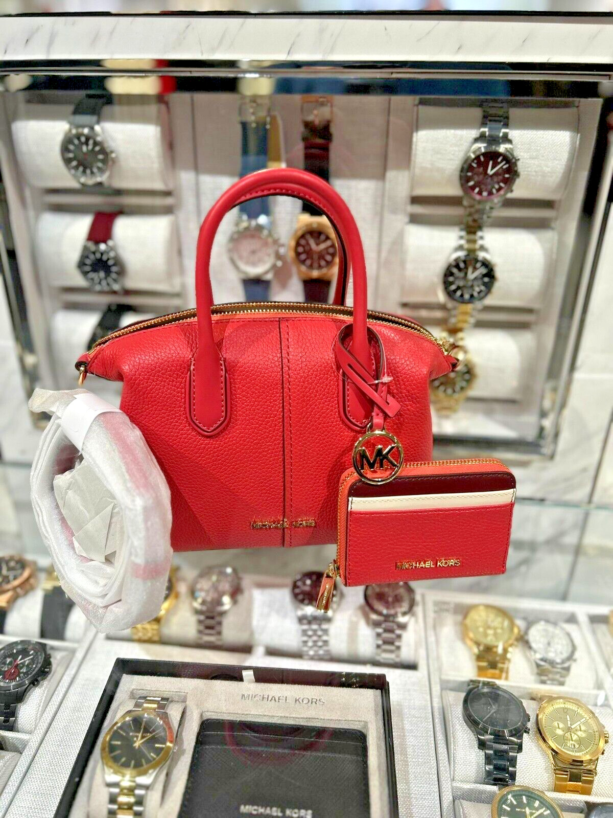 Michael Kors Hyde Small Satchel Leather Bag & Zip Card Case