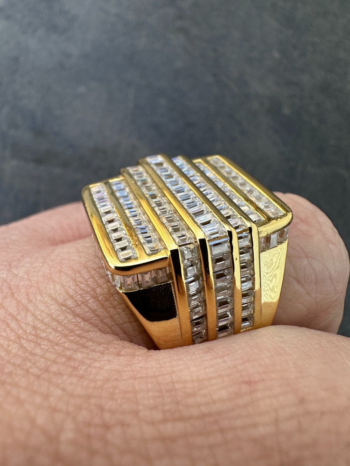 Pre-owned Pinky Moissanite Baguette Ring 14k Gold Over 925 Silver Iced Hip Hop Pass Diamond Test