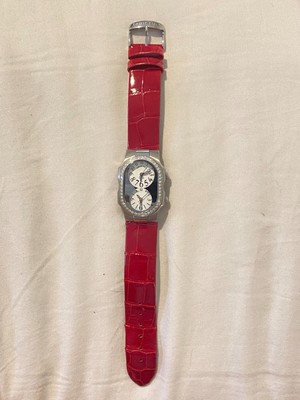 Brand New Philip Stein Women s Watch Diamond Bezel Red strap SS