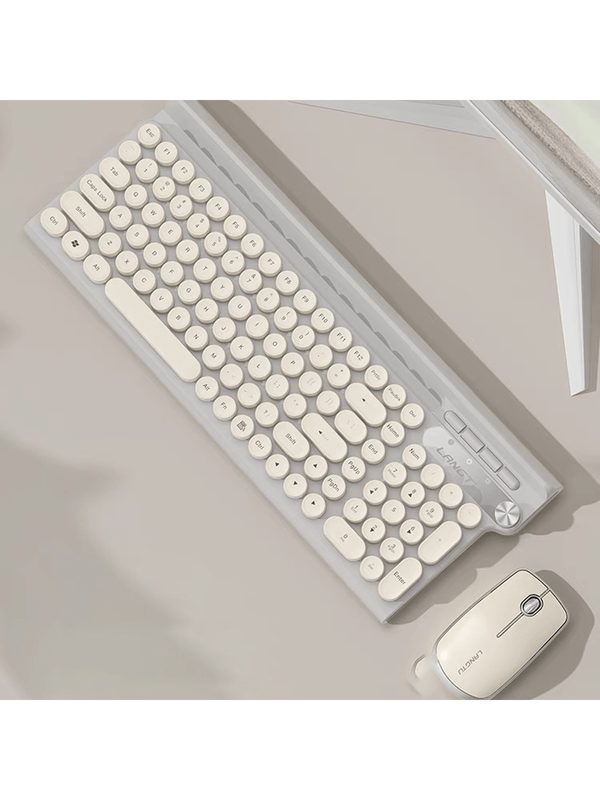 1Set Wireless Round Key Style Keyboard and Mouse Combo - Water Resistant & Dustp