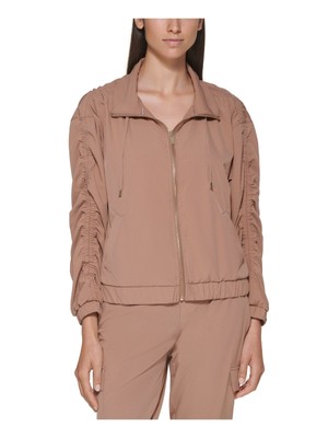 

CALVIN KLEIN Женская бежевая пригородная куртка на молнии с карманами и рюшами, Бежевый, M1GCH139