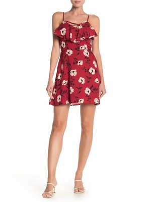 Женское красное платье-поповер на тонких бретельках TRIXXI с коротким рукавом + расклешенное платье S