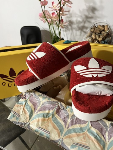 Gucci x Adidas GG Platform Sandals Men Red Gucci Sz 11G